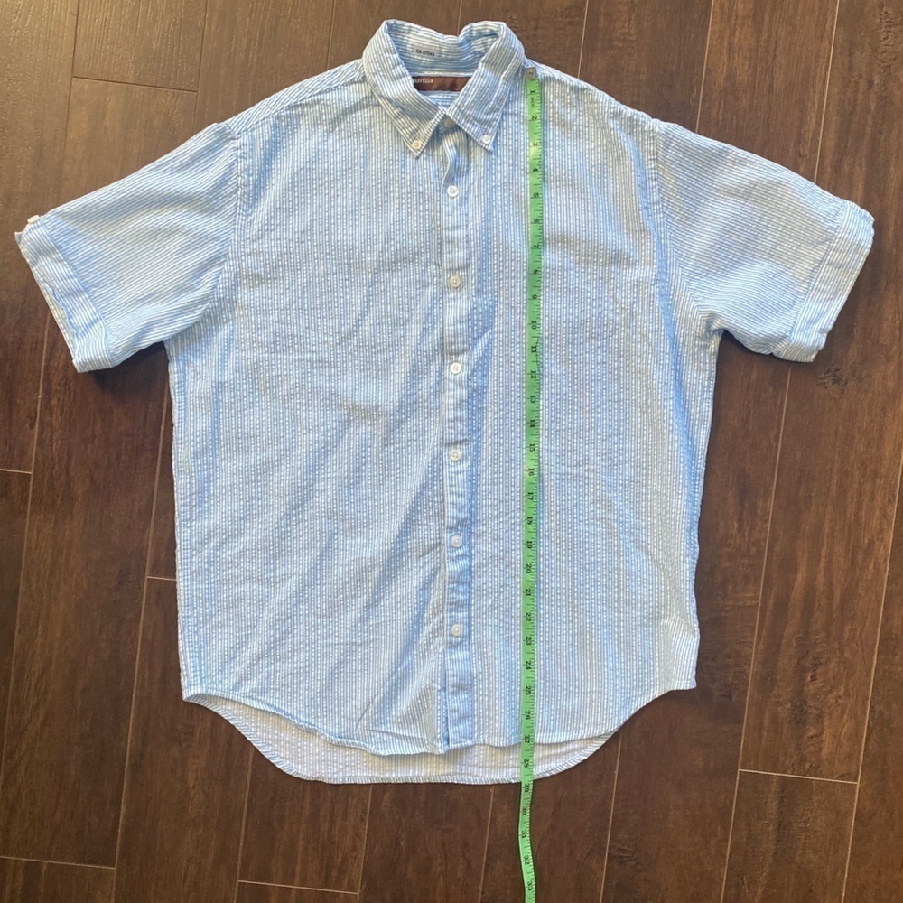 Perry Ellis Light Blue Striped Collared Shirt Medium - Picture 9 of 10